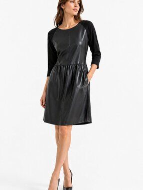RICH & ROYAL BLACK FAUX LEATHER PANEL HALF RAGLAN SLEEVES MINI DRESS - M